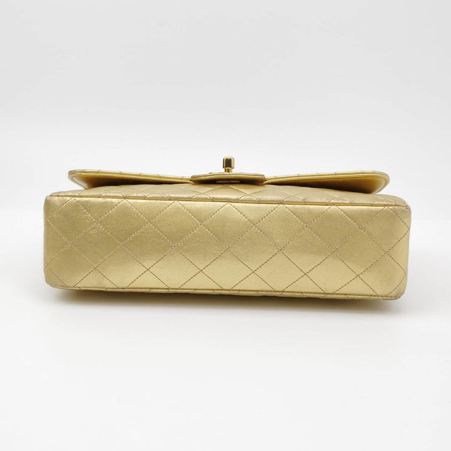 Sold Chanel 1994 Classic Flap Kelly Top Handle Bag Medium Metallic Gold Lambskin Leather