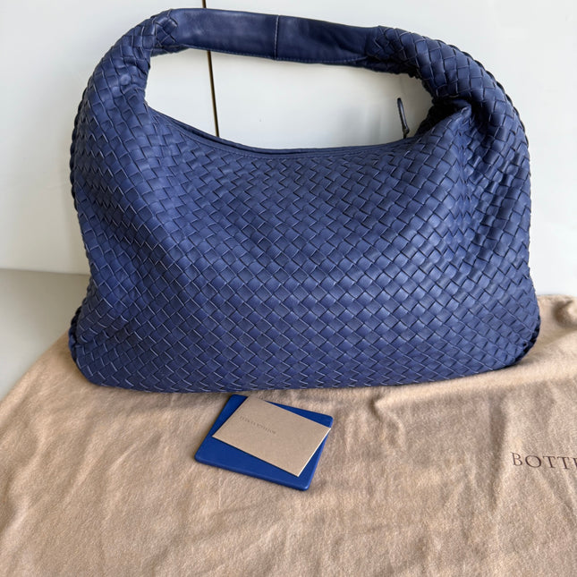 Bottega Veneta Veneta Hobo Large Navy Intrecciato Leather Bag 47cm-Luxbags