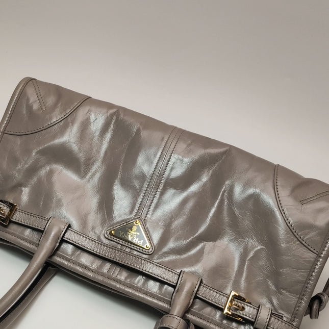 Prada Bonnie Medium Soft Lux Grey Shiny Calfskin Leather Shoulder Bag