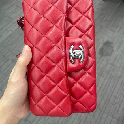 Chanel Classic Flap Mini 2014 Red Lambskin Leather Silver Hardwarei