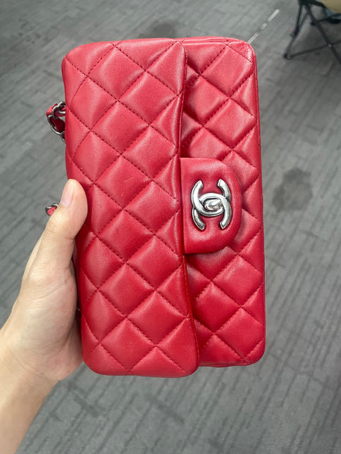 Chanel Classic Flap Mini 2014 Red Lambskin Leather Silver Hardware