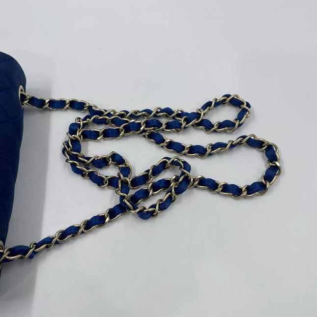 Chanel Classic Flap Mini 2013 Blue Silk Satin Gold Hardware