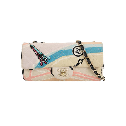Chanel Baguette Flap Multicolor Eiffel Tower Print Cloth Shoulder Bag-Luxbags