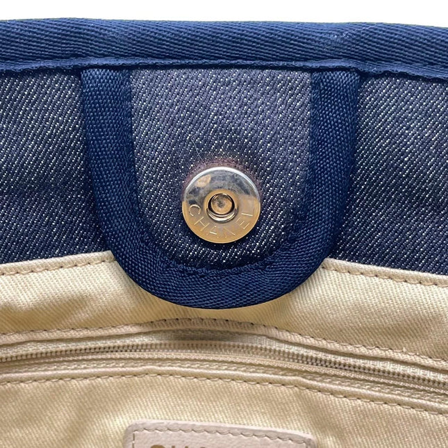 Chanel Deauville Tote Navy Denim Cloth Leather Chain Strap Small 34cm