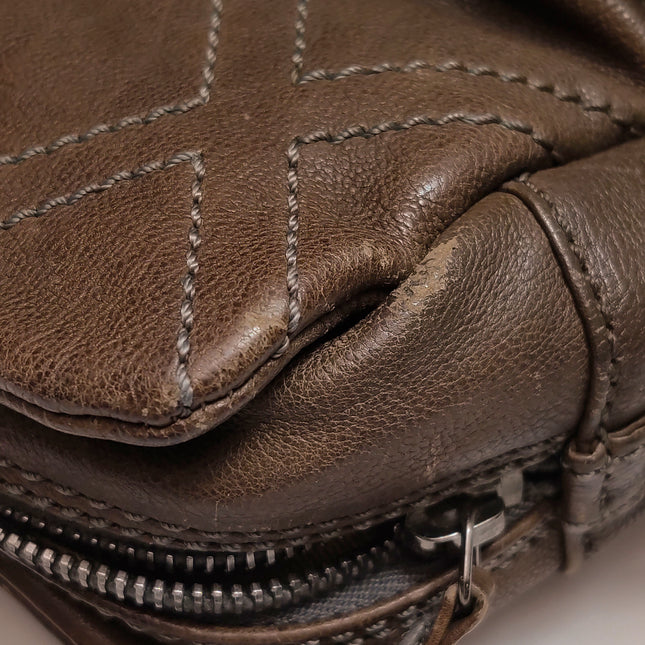 Chanel Brown Diamond Stitch Tote Calfskin Leather Zipper Bowler 2005-2006