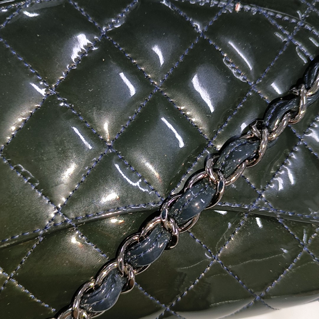 Chanel Classic Flap Rectangular Mini Dark Green Patent Leather Silver HW, 2014-2015