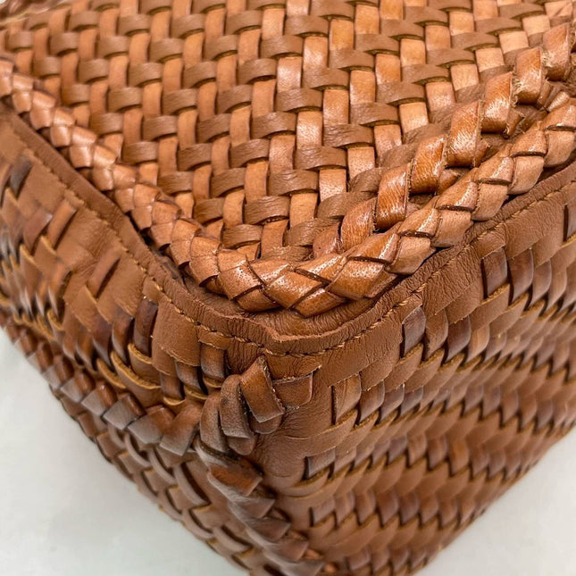 Loewe Puzzle Small Leather Woven Caramel Tan Crossbody Bag