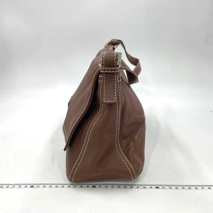 Fendi Mamma Forever Baguette Selleria Brown Calfskin Leather Silver Hardware
