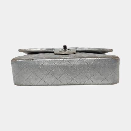 Chanel Classic Flap Medium Silver Lambskin Leather Silver Hardware
