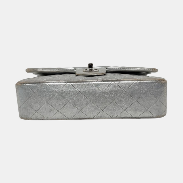 Chanel Classic Flap Medium Silver Lambskin Leather Silver Hardware