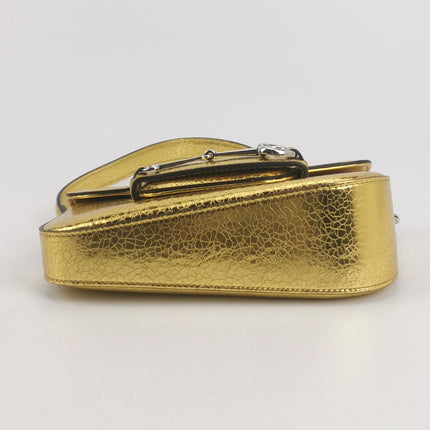Gucci Horsebit 1955 Crackle Leather Shoulder Bag Gold Metallic