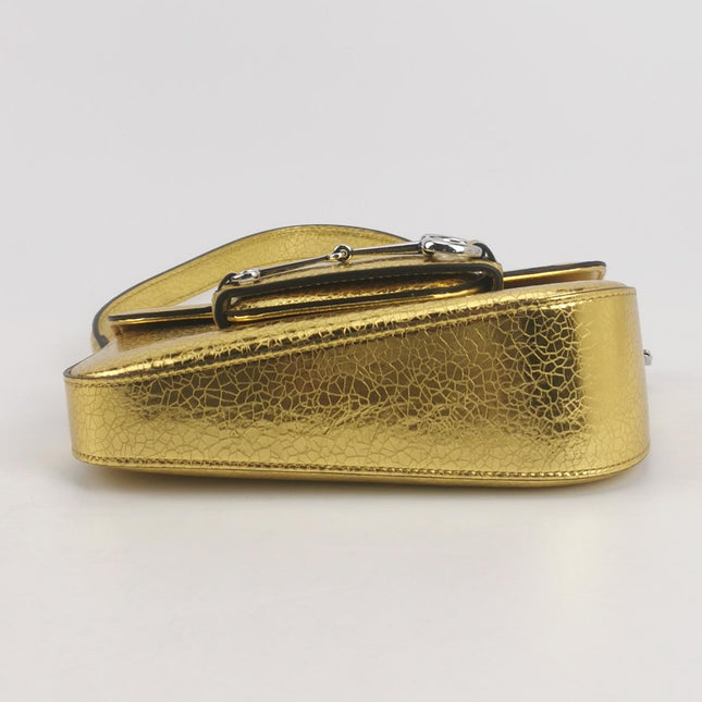 Gucci Horsebit 1955 Crackle Leather Shoulder Bag Gold Metallic