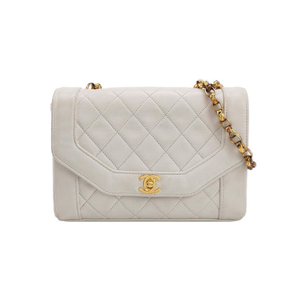 Chanel Diana CC Flap Bag Small Vintage White Lambskin Leather with 24k Gold HW, 1989-1991