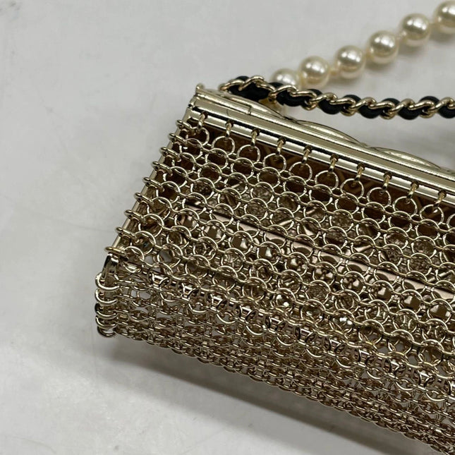 Chanel Micro Flap Bag Charm Chain Long Necklace with Matelasse and Pearl Chain 102cm