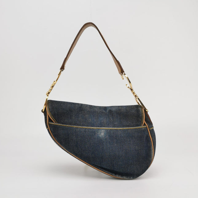 Dior Saddle Vintage Navy Denim with Silk Lining and Leather Trim