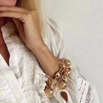 Celine 1990s Vintage Gold-tone Triomphe Planet Link Charm Bracelet