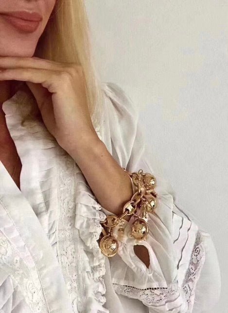 Celine 1990s Vintage Gold-tone Triomphe Planet Link Charm Bracelet