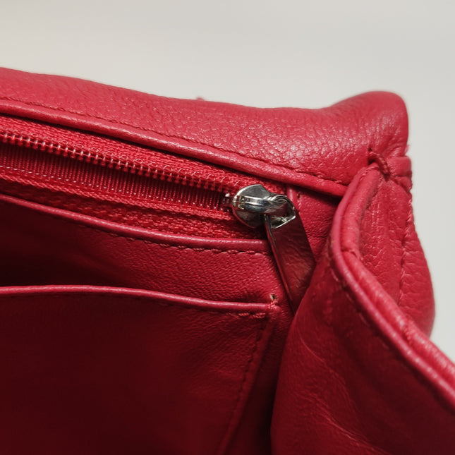 Chanel Classic Flap Maxi Red Caviar Leather Silver-tone Hardware Giant CC Logo