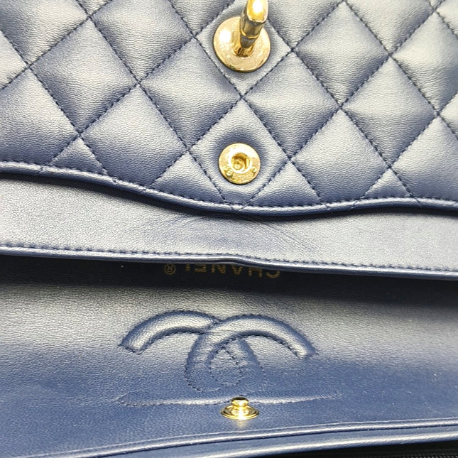 Chanel Classic Flap Small Navy Lambskin Leather Gold Hardware