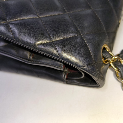 Chanel Classic Flap Jumbo Black Lambskin Leather Double Flap Gold Hardware