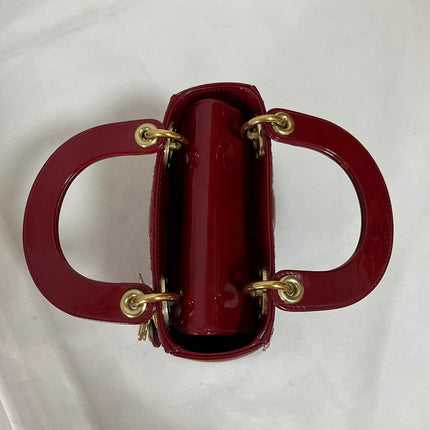 Lady Dior Mini Handbag 2019 Burgundy Red Patent Leather Gold-tone Chain Strap