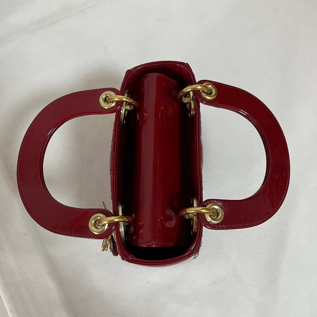 Lady Dior Mini Handbag 2019 Burgundy Red Patent Leather Gold-tone Chain Strap