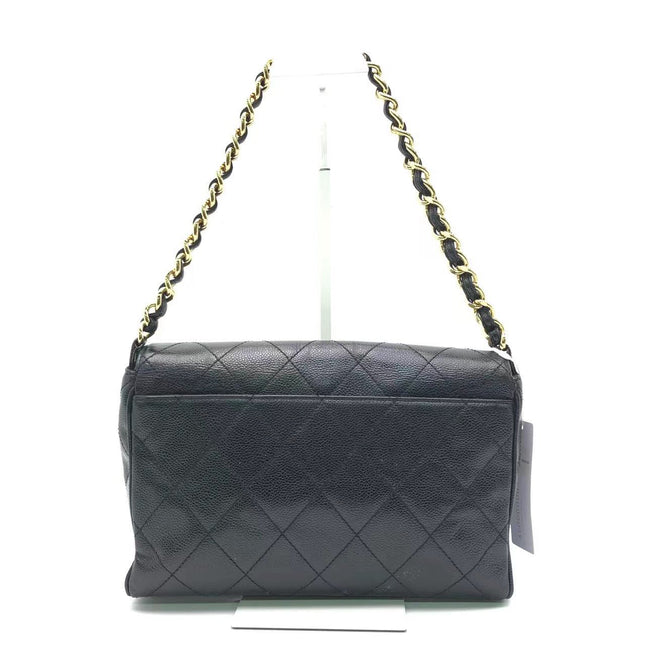 Chanel Single Flap Black Caviar Leather Vintage 24k Gold
