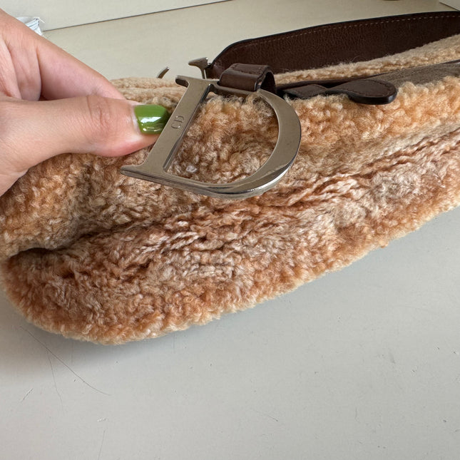 Sold Dior Saddle Vintage Shoulder Bag Shearling Brown and While