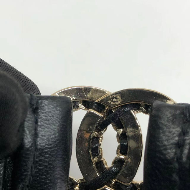 Chanel Hair Band Scrunchie Black Lambskin CC Chain Gold Buckle