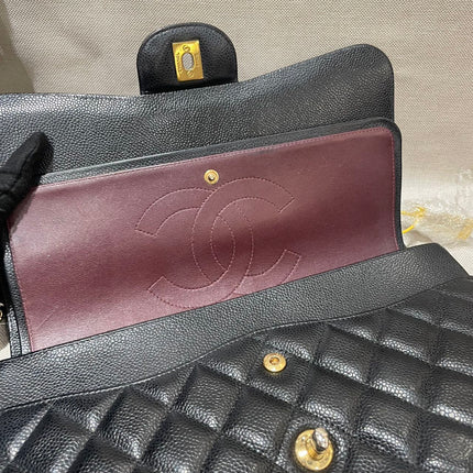 Chanel Classic Flap Jumbo 2012 Black Caviar Leather Double Flap Gold Hardware