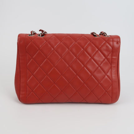 Chanel Classic Flap Single Flap Large Red Lambskin Leather Silver Hardware