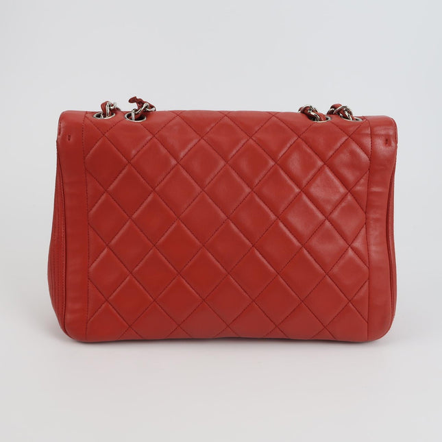Chanel Classic Flap Single Flap Large Red Lambskin Leather Silver Hardware