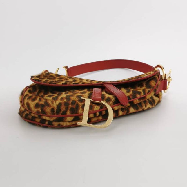 Sold Dior Saddle Vintage Leopard Print Ponyhair and Red Leather John Galliano Rare