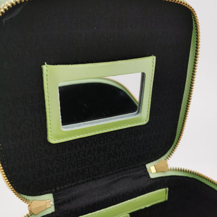 Versace Vintage Logo Sun Vanity Bag Green Calfskin Leather Gold Hardware