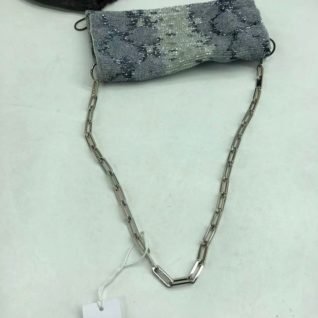 Gucci by Tom Ford Grey Blue Beaded Snake-skin Pattern Chain Shoulder Bag S/S 2000