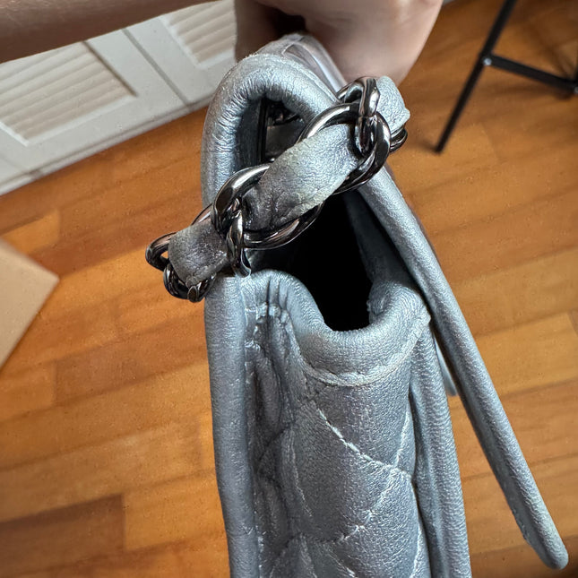 Chanel Ice Cube Chocolate Bar Classic Flap Metallic Silver PVC with Leather