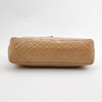 Chanel Classic Flap Maxi Beige Latte Lambskin Leather Giant Gold-tone CC Logo