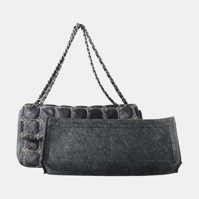 Chanel Tweed Square Stitch on Leather Bubble Grey Medium Shoulder Bag