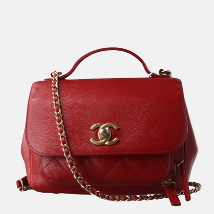 Chanel Business Affinity Medium Red Caviar Leather Top Handle Crossbody Bag-Luxbags