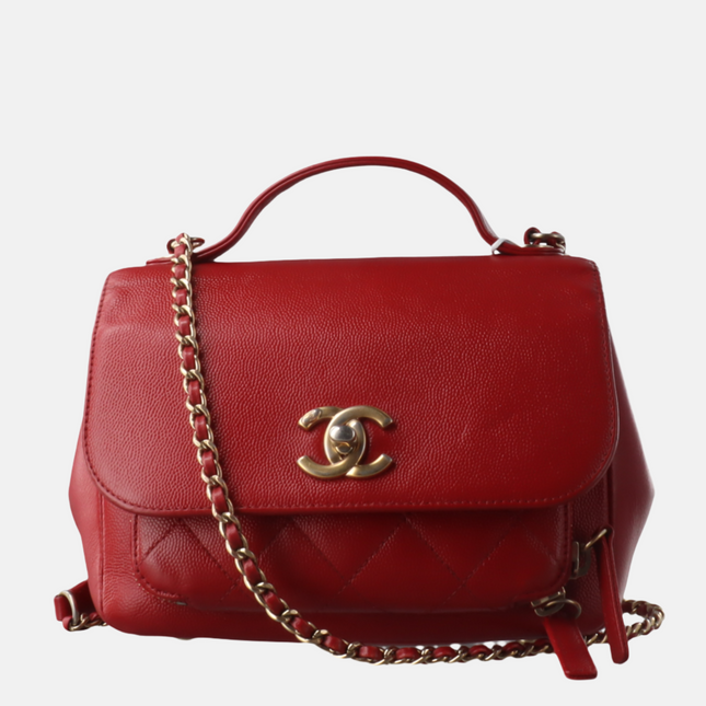 Chanel Business Affinity Medium Red Caviar Leather Top Handle Crossbody Bag-Luxbags
