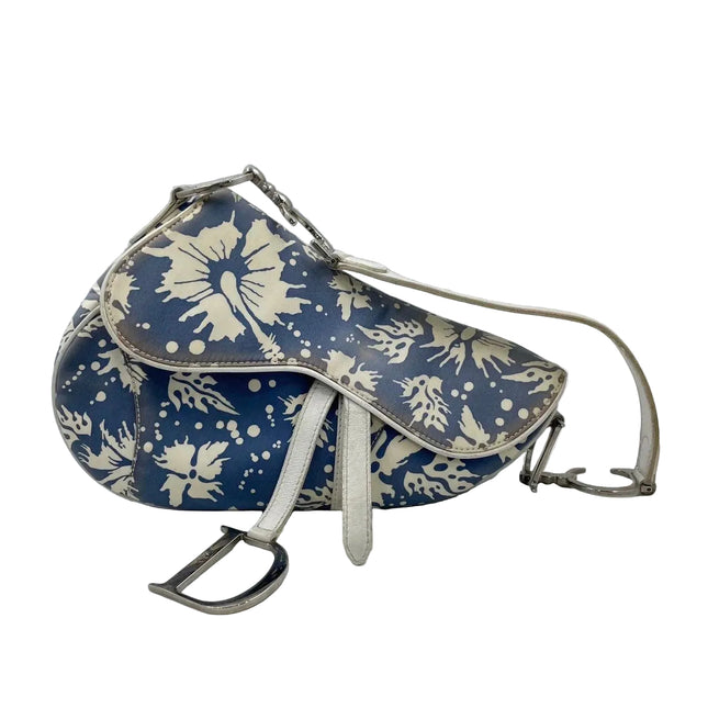 Dior Saddle Surf Chick Vintage John Galliano Blue White Shoulder Bag