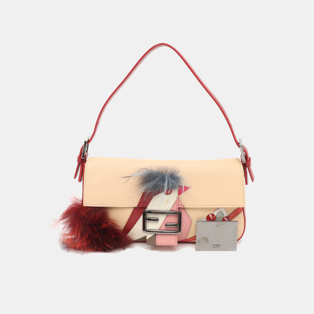 Fendi Baguette 1997 Re-edition Bird Motif Fur Leather Beige Shoulder bag