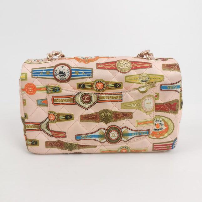Chanel Classic Flap Mini Satin Paris Cuba Cigar Label Print Pink Multicolor, 2017