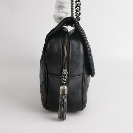 Chanel 2013 Paris-Edinburgh Large Black Flap Calfskin Leather Shoulder Bag