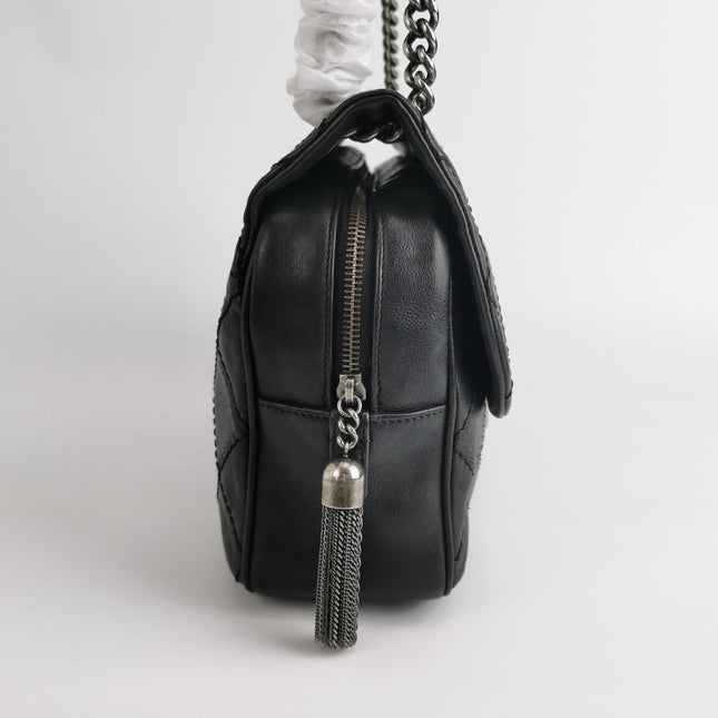 Chanel 2013 Paris-Edinburgh Large Black Flap Calfskin Leather Shoulder Bag