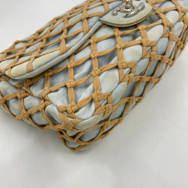 Chanel Jumbo Canebiers Net Knots Flap Blue Denim