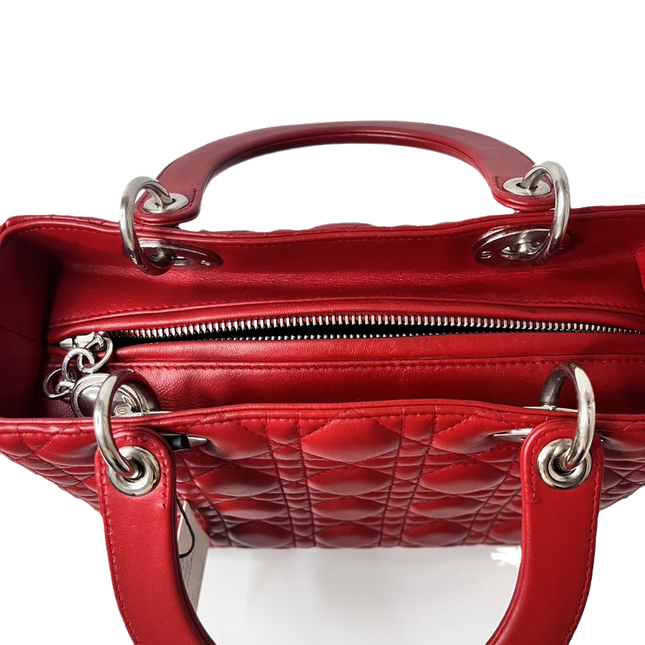 Sold Lady Dior Medium Bag Red Lambskin Cannage Leather Without Strap