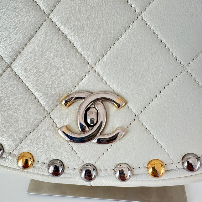 Chanel White Calfskin Leather Embellished Flap Saddle Bag, 2018-19