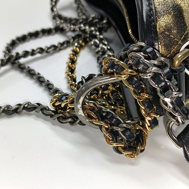 Chanel Gabrielle Small Metallic Crumpled Goatskin Quilted Black and Gold Bag