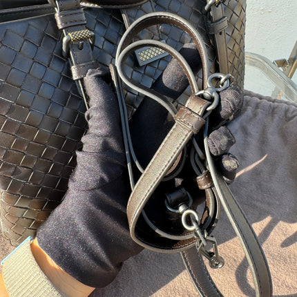 Bottega Veneta Roma Handbag Bag Intrecciato Nappa Leather Chocolate Brown Small 30cm